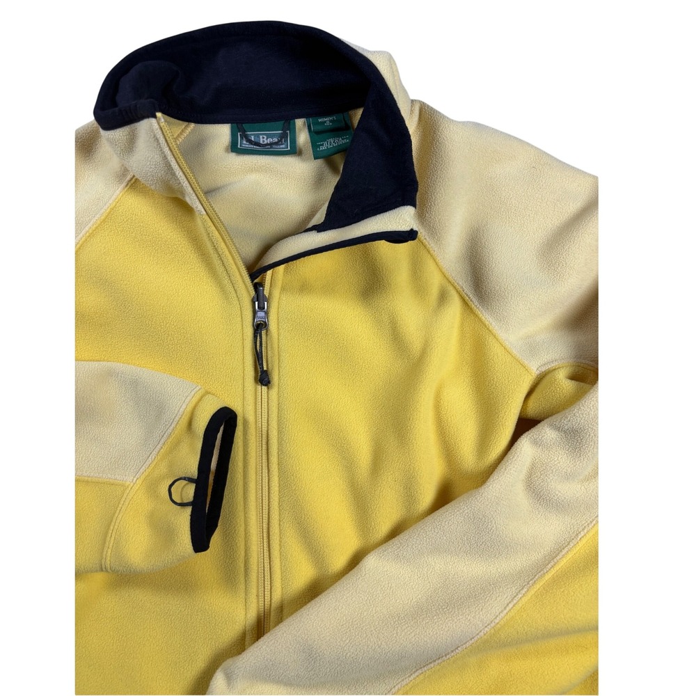 VTG LL Bean Womens Yellow Full Zip Fleece Jacket Size S Small Mock Neck Raglan